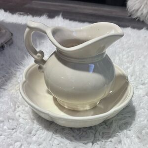 Vtg 1940 McCoy Pottery White Water Pitcher and bowl 7528